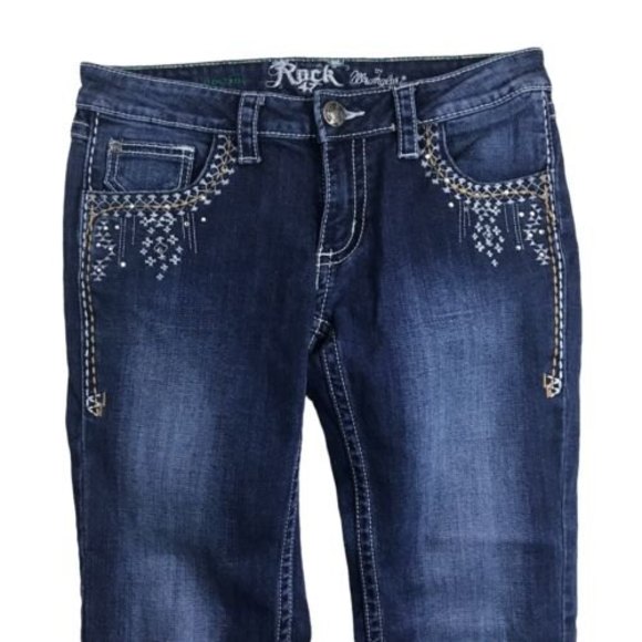 ROCK 47 Wrangler Jeans Bootcut Ultra Low Rise Rodeo Embellish 30x30 - Picture 3 of 12